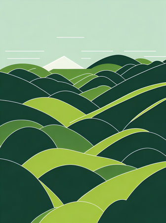 Green heels lanscape. AAAI generated illustrationの素材