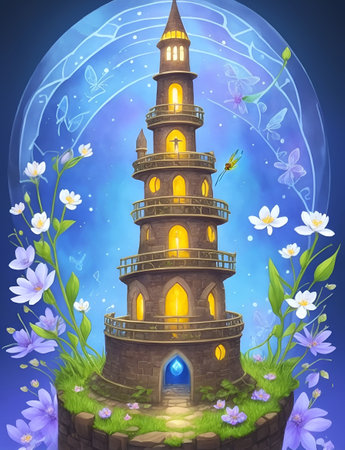 Magic tower. AI generated illustrationの素材