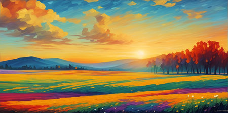 Morning meadow. AI generated illustrationの素材