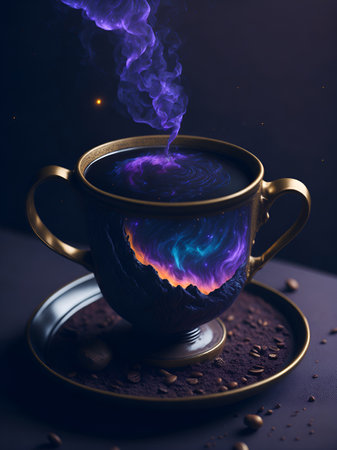 Galaxy coffee cup. AI generated illustrationの素材