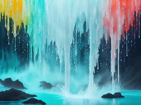 Fantasy faterfall landscape. AI generated illustrationの素材