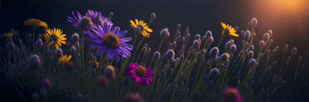 Close-up meadow flowers. AI generated illustrationの素材