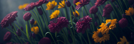 Close-up meadow flowers. AI generated illustrationの素材