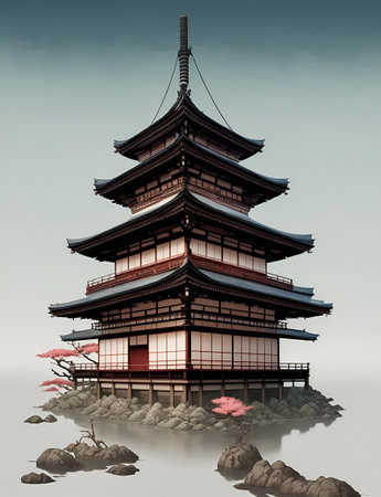 Japanese village landscape. AI generated illustrationの素材