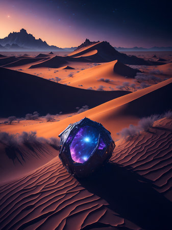 Night desert. AI generated illustrationの素材
