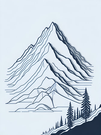 Cartoon mountain range drawing. AI generated illustrationの素材