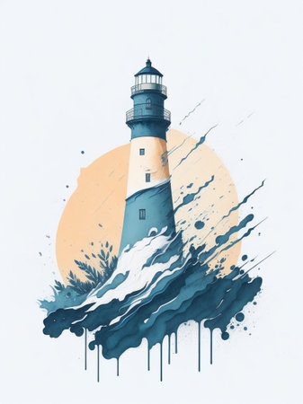 Cartoon lighthouse. AI generated illustrationの素材