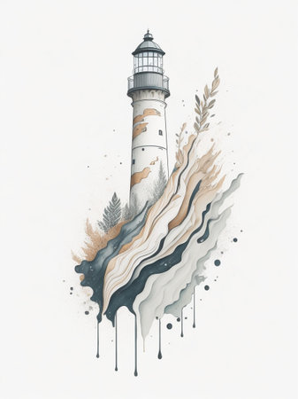 Cartoon lighthouse. AI generated illustrationの素材