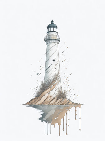 Cartoon lighthouse. AI generated illustrationの素材