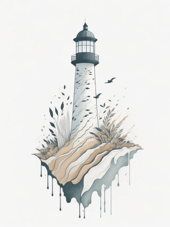 Cartoon lighthouse. AI generated illustrationの素材