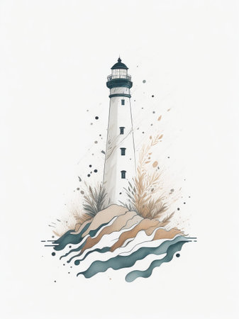 Cartoon lighthouse. AI generated illustrationの素材