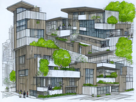 Abstract futuristic building concept. AI generated illustrationの素材