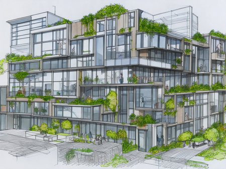 Abstract futuristic building concept. AI generated illustrationの素材