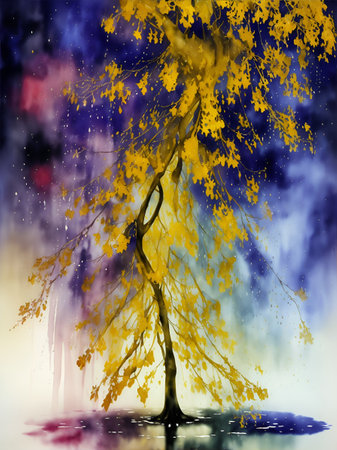 Golden Chain Laburum garden after rain. AI generated illustrationの素材