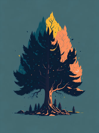 Colorful Pine tree cartoon. AI generated illustrationの素材