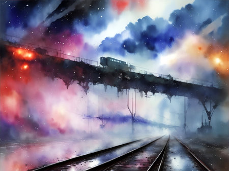 Railway landscape. AI generated illustrationの素材