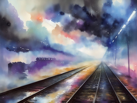 Railway landscape. AI generated illustrationの素材