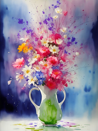 Vase with spring flowers. AI generated illustrationの素材