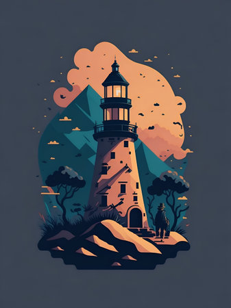 Cartoon Lighthouse drawing. AI generated illustrationの素材