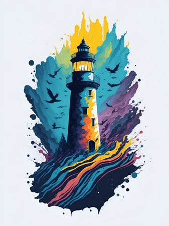 Cartoon Lighthouse drawing. AI generated illustrationの素材