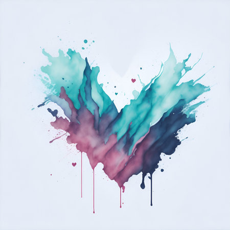 Cartoon watercolor splash heart shape. AI generated illustrationの素材