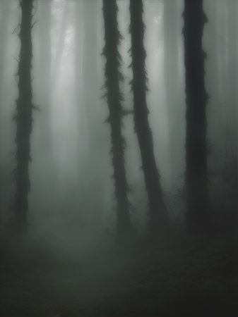 Morning forest landscape. AI generated illustrationの素材