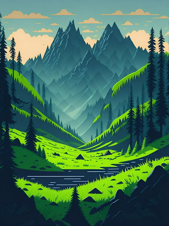 Morning forest landscape. AI generated illustrationの素材