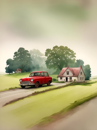 Cartoon car illustration. AI generated illustrationの素材