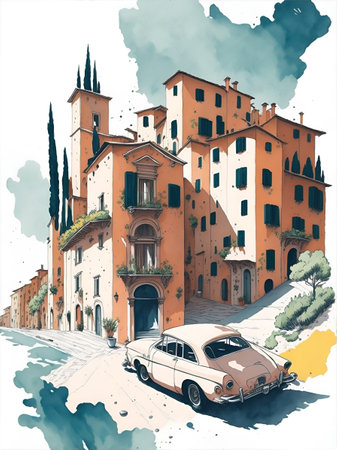 Cartoon car illustration. AI generated illustrationの素材