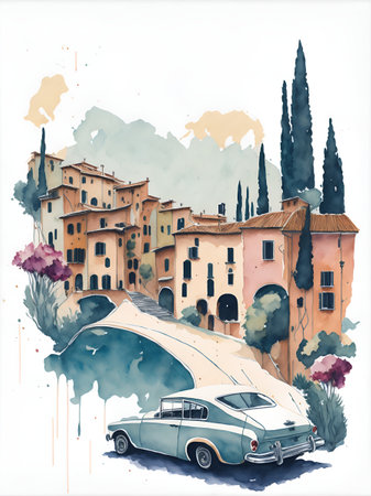 Cartoon car illustration. AI generated illustrationの素材