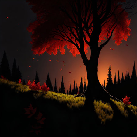 Deep forest, highland landscape. AI generated illustrationの素材