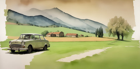 Beautiful car illustration. AI generated illustrationの素材