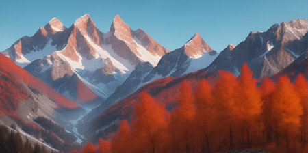 Fall highland forest landscape. AI generated illustrationの素材