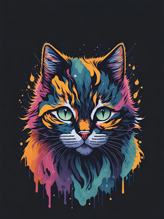 Colorful cat illustration. AI generated illustrationの素材