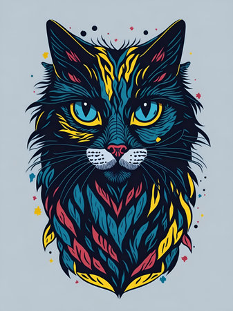 Colorful cat illustration. AI generated illustrationの素材