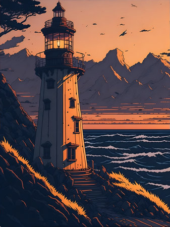 Lighthouse. AI generated illustrationの素材