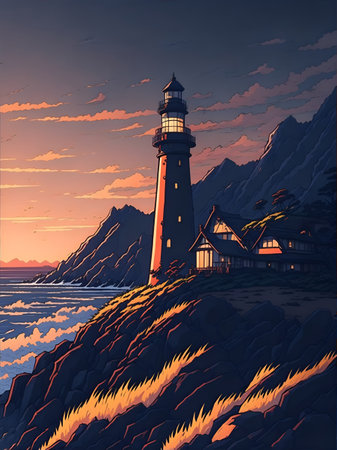 Lighthouse. AI generated illustrationの素材
