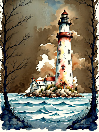 Lighthouse. AI generated illustrationの素材