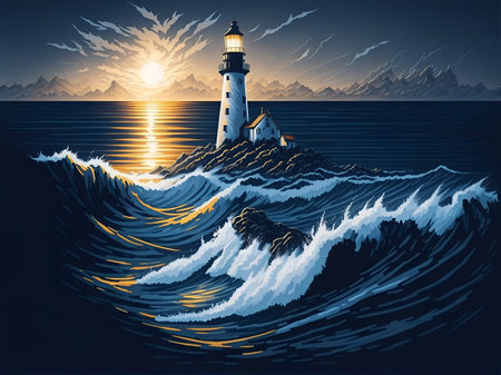 Lighthouse. AI generated illustrationの素材