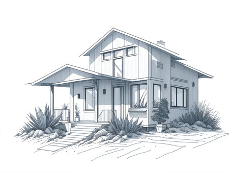 Cottage drawing. AI generated illustrationの素材