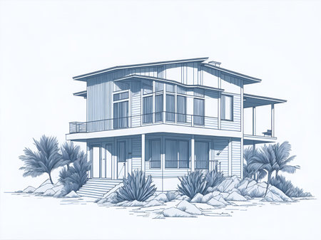 Cottage drawing. AI generated illustrationの素材