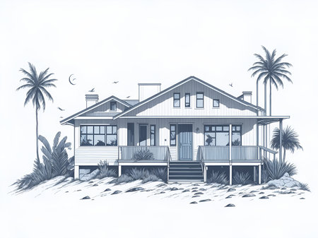 Cottage drawing. AI generated illustrationの素材