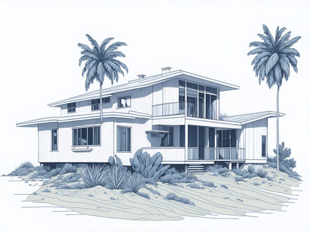 Cottage drawing. AI generated illustrationの素材