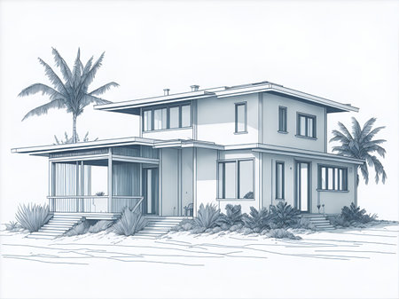 Cottage drawing. AI generated illustrationの素材