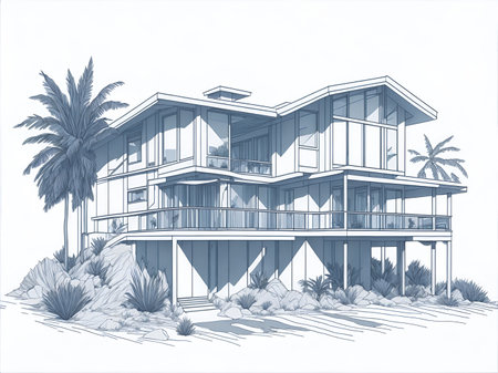 Cottage drawing. AI generated illustrationの素材