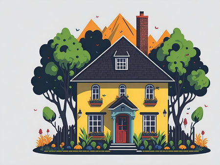 Cartoon vilage house. AI genrated illustrationの素材