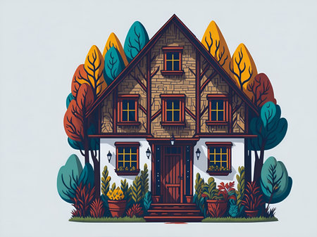 Cartoon vilage house. AI genrated illustrationの素材