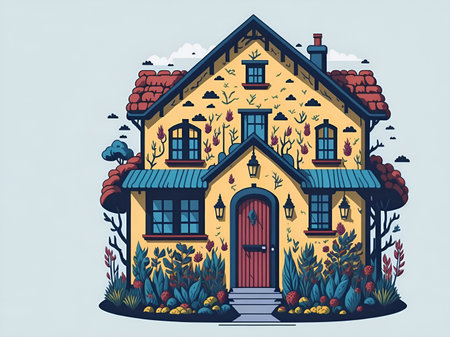 Cartoon vilage house. AI genrated illustrationの素材