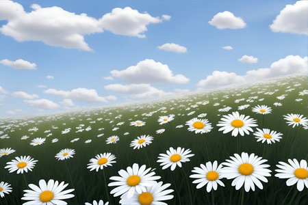 Daisy field landscape. AI generated illustrationの素材