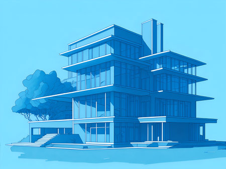 Modern building blueprint. AI generated illustrationの素材